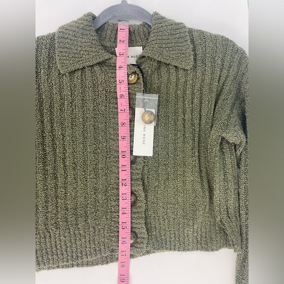 Green Cropped Sweater Button Down Size Extra Small - Picture 7 of 8